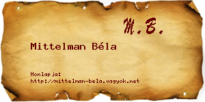 Mittelman Béla névjegykártya